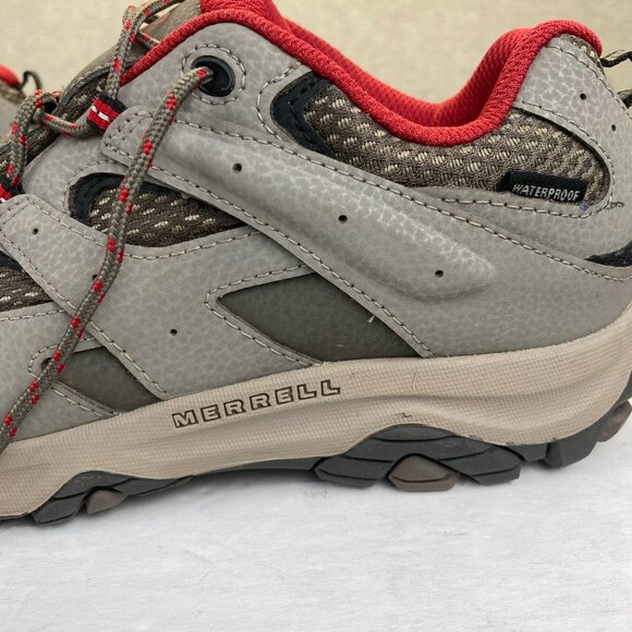 Merrell Boy's Moab 3 Mid Waterproof Hiking Shoe, Boulder/Red, Size 7 US Big Kid - Picture 12 of 16